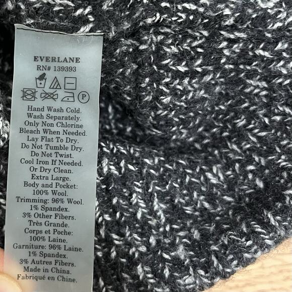 /EVERLANE Womens 100% Wool Full Zip Thick Knit Cardigan Size XL Black Heathered - Picture 8 of 8